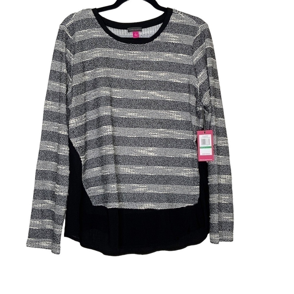 Vince Camuto grey and black stripe sweater top. Size L - Picture 4 of 7